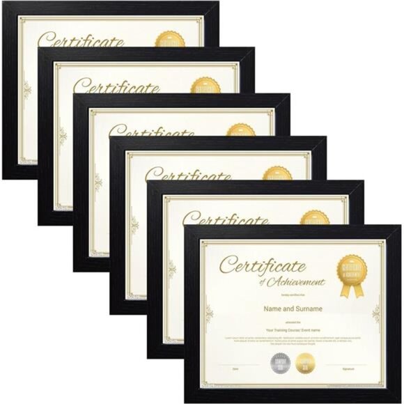 New 8.5x11 Certificate Document Picture Frame Set of 6, Black Diploma Frames - Picture 1 of 7